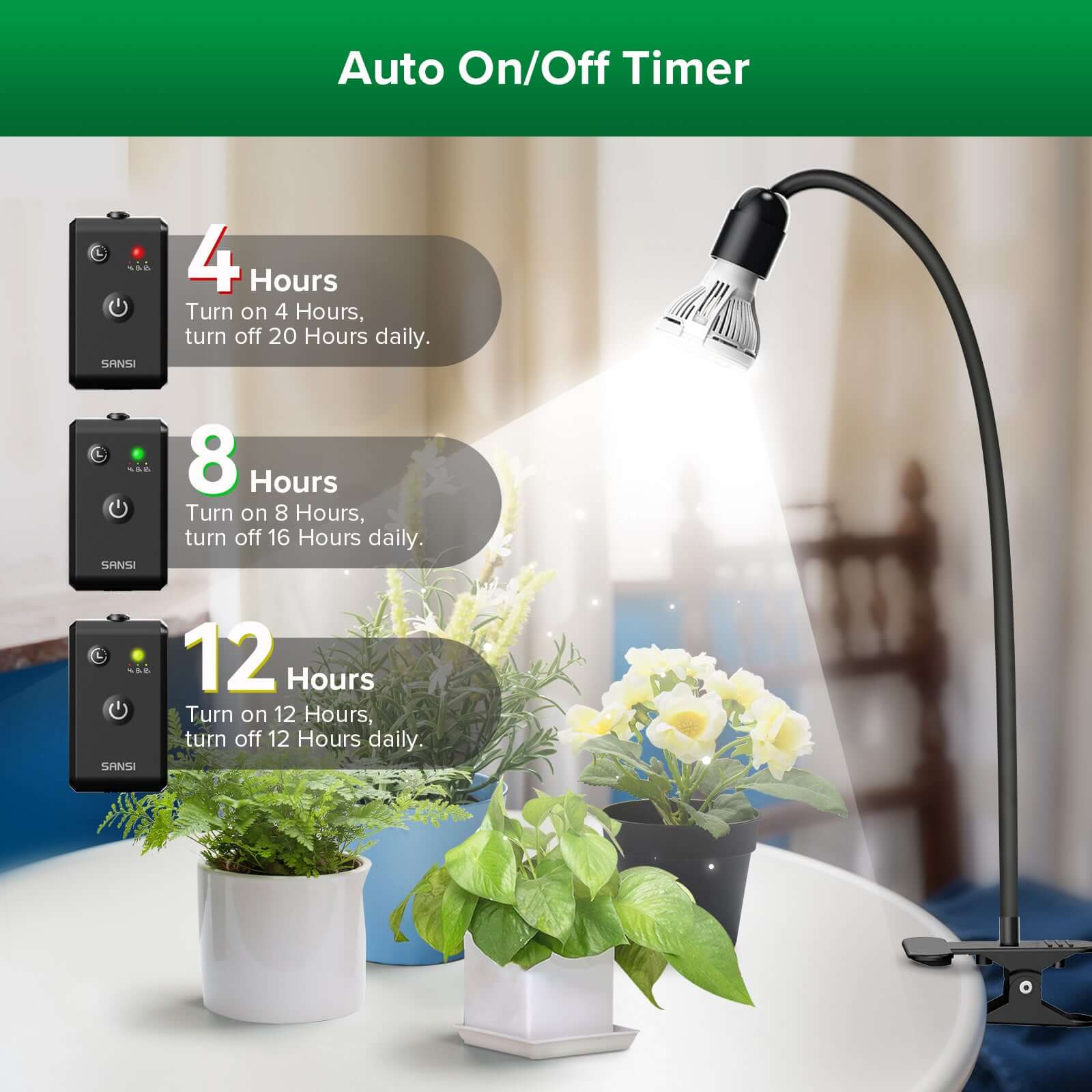 10W Adjustable 1-Head Clip-on LED Grow Light with Timer (US/CA ONLY) - Image 4