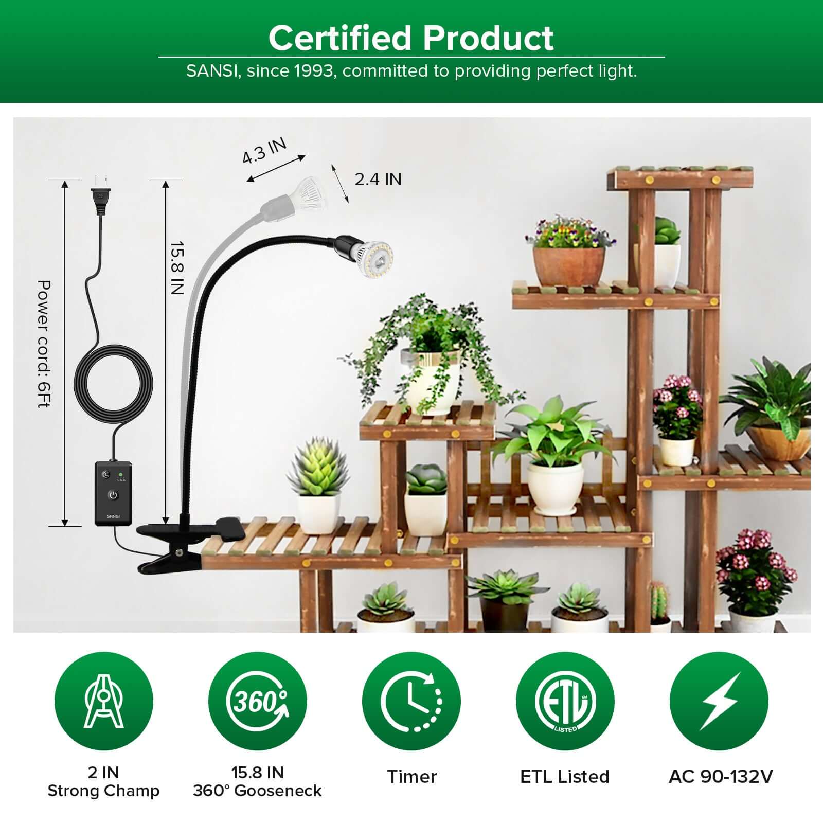 10W Adjustable 1-Head Clip-on LED Grow Light with Timer (US/CA ONLY) - Image 6