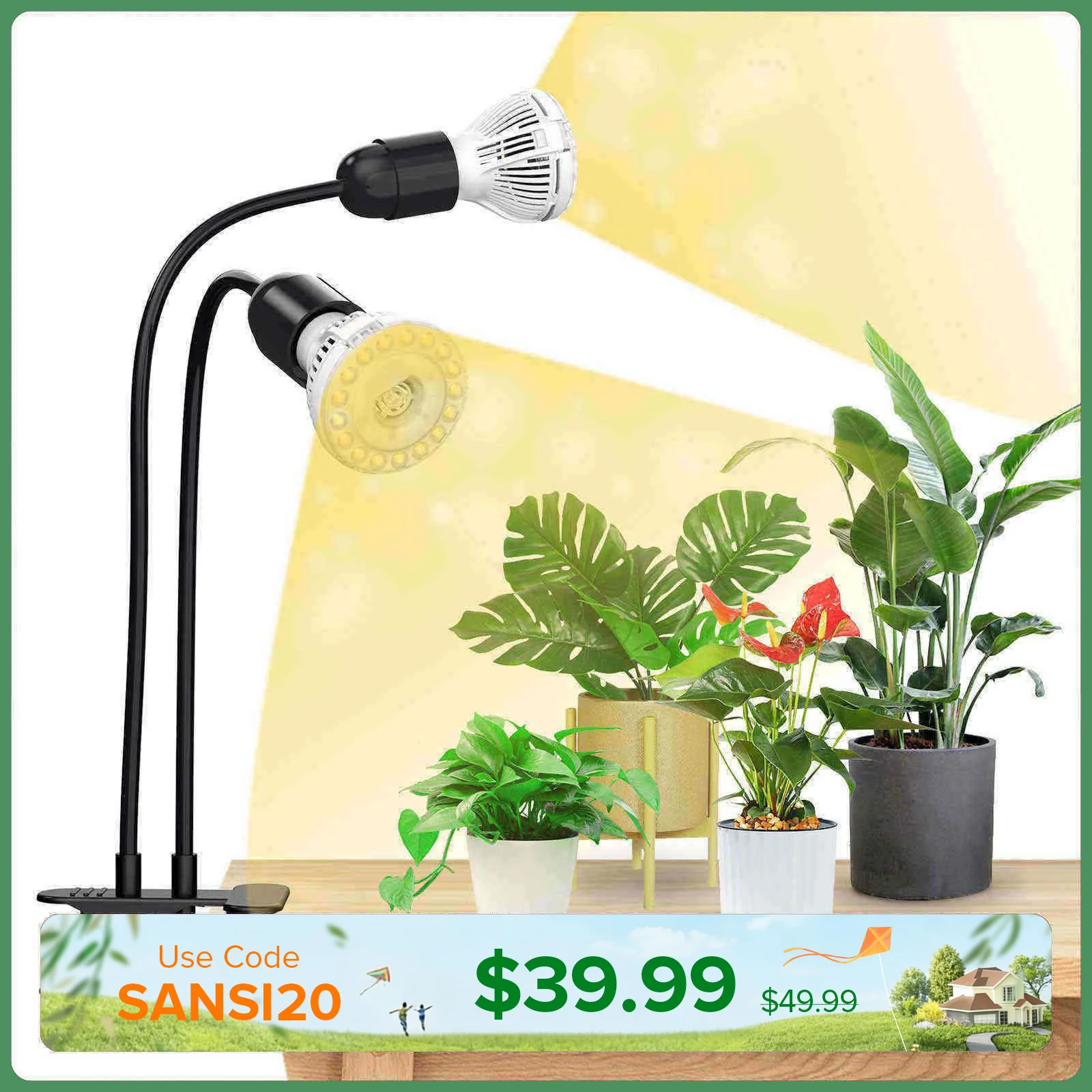 20W Adjustable 2-Head Clip-on LED Grow Light - Image 12