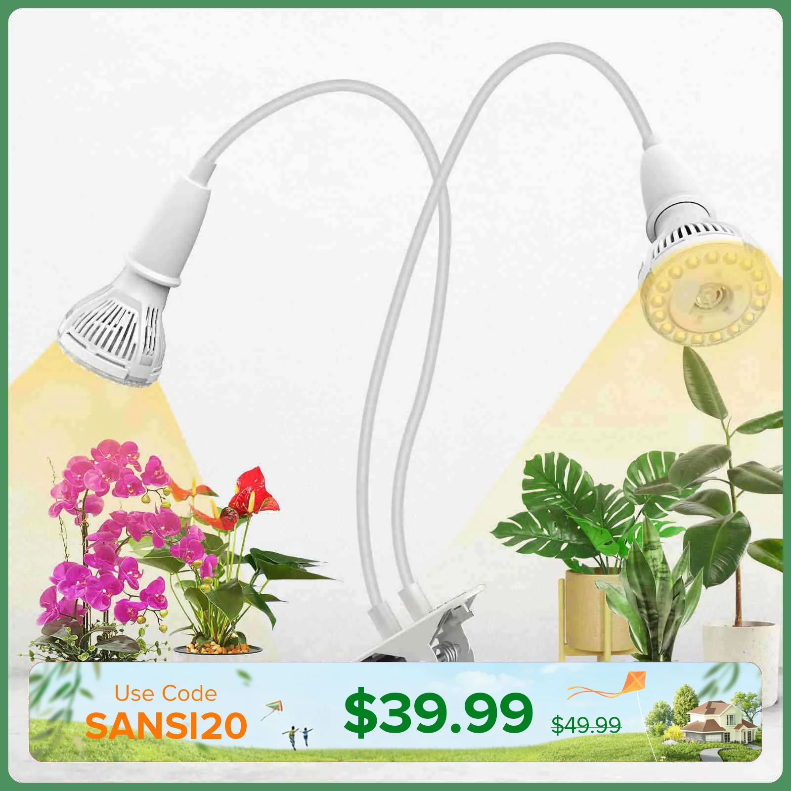 20W Adjustable 2-Head Clip-on LED Grow Light - Image 14