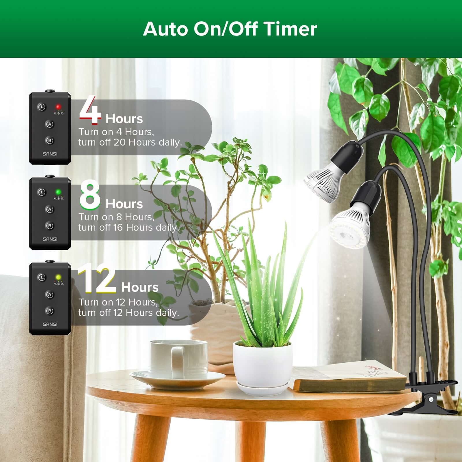 20W Adjustable 2-Head Clip-on LED Grow Light With Timer - Image 3