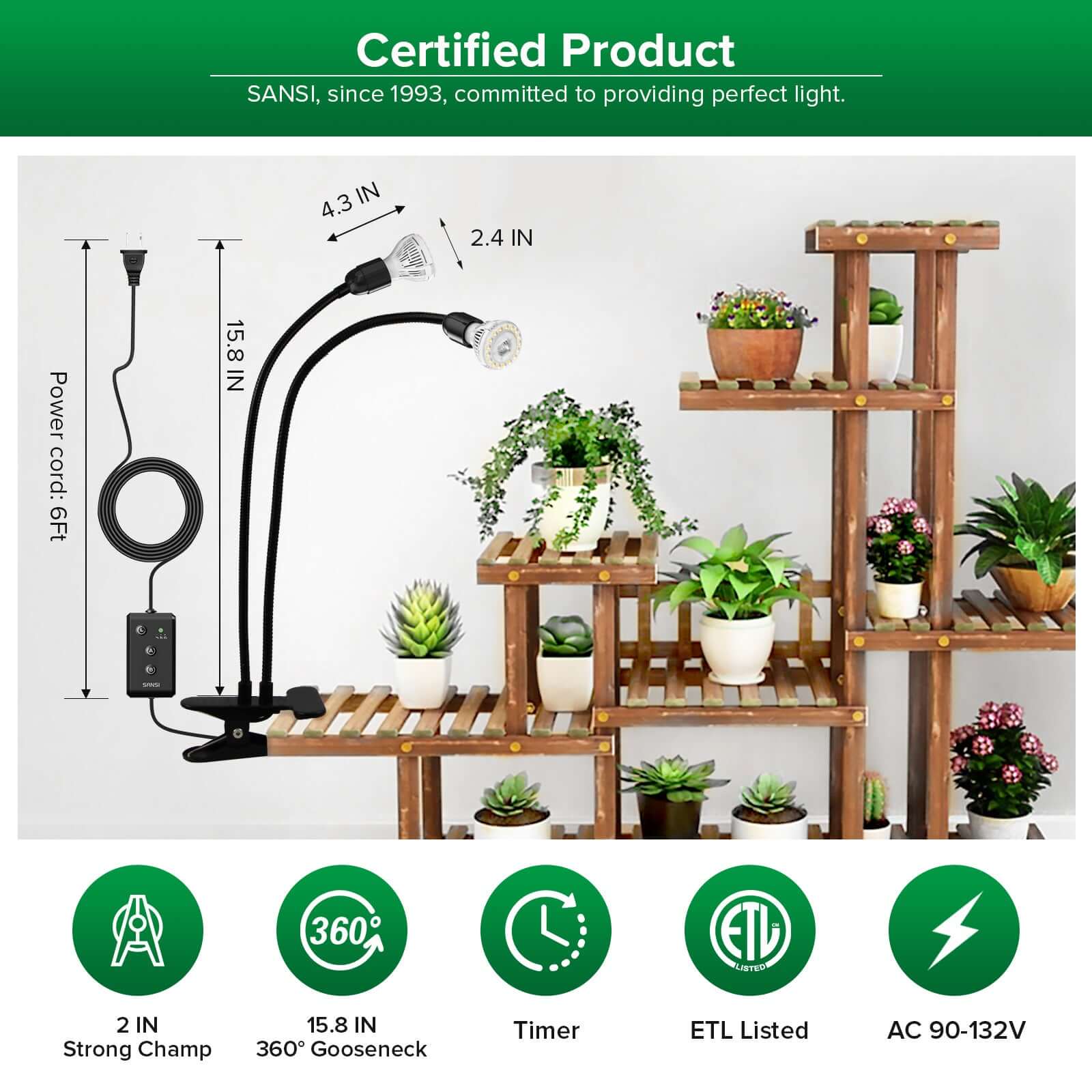 20W Adjustable 2-Head Clip-on LED Grow Light With Timer - Image 6