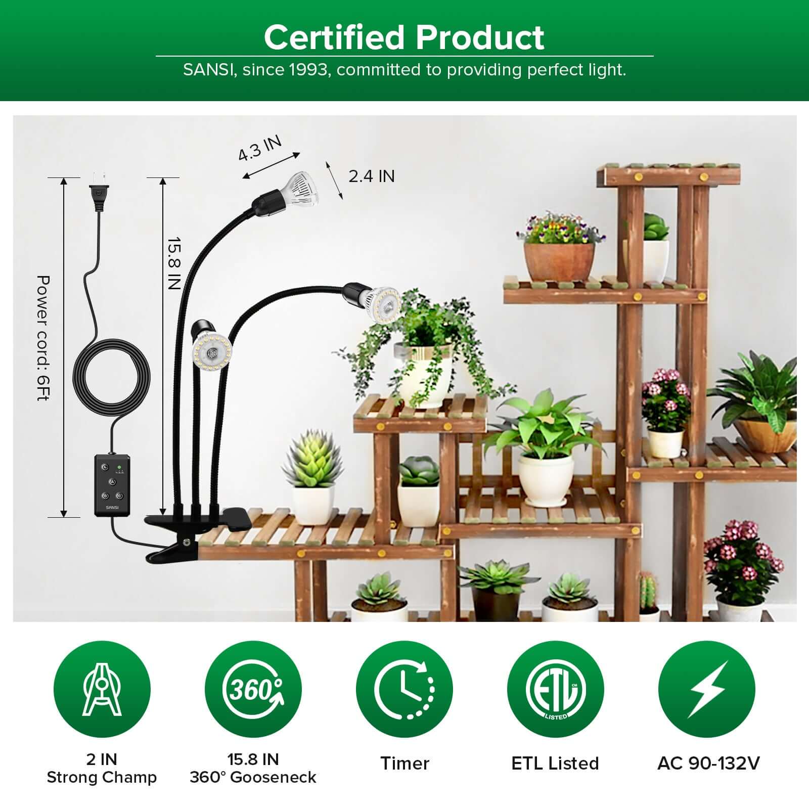 30W Adjustable 3-Head Clip-on LED Grow Light with Timer - Image 6