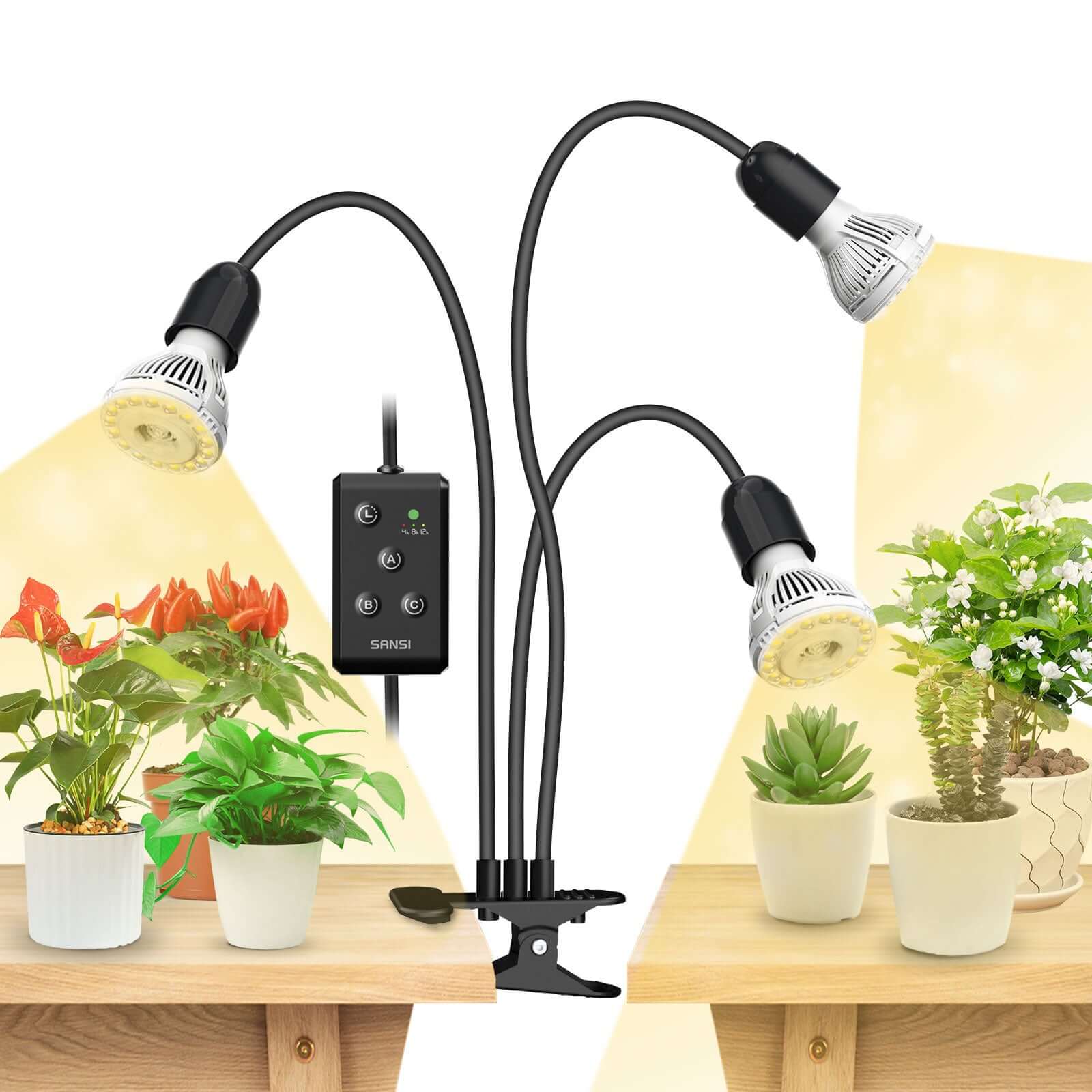 30W Adjustable 3-Head Clip-on LED Grow Light with Timer - Image 8