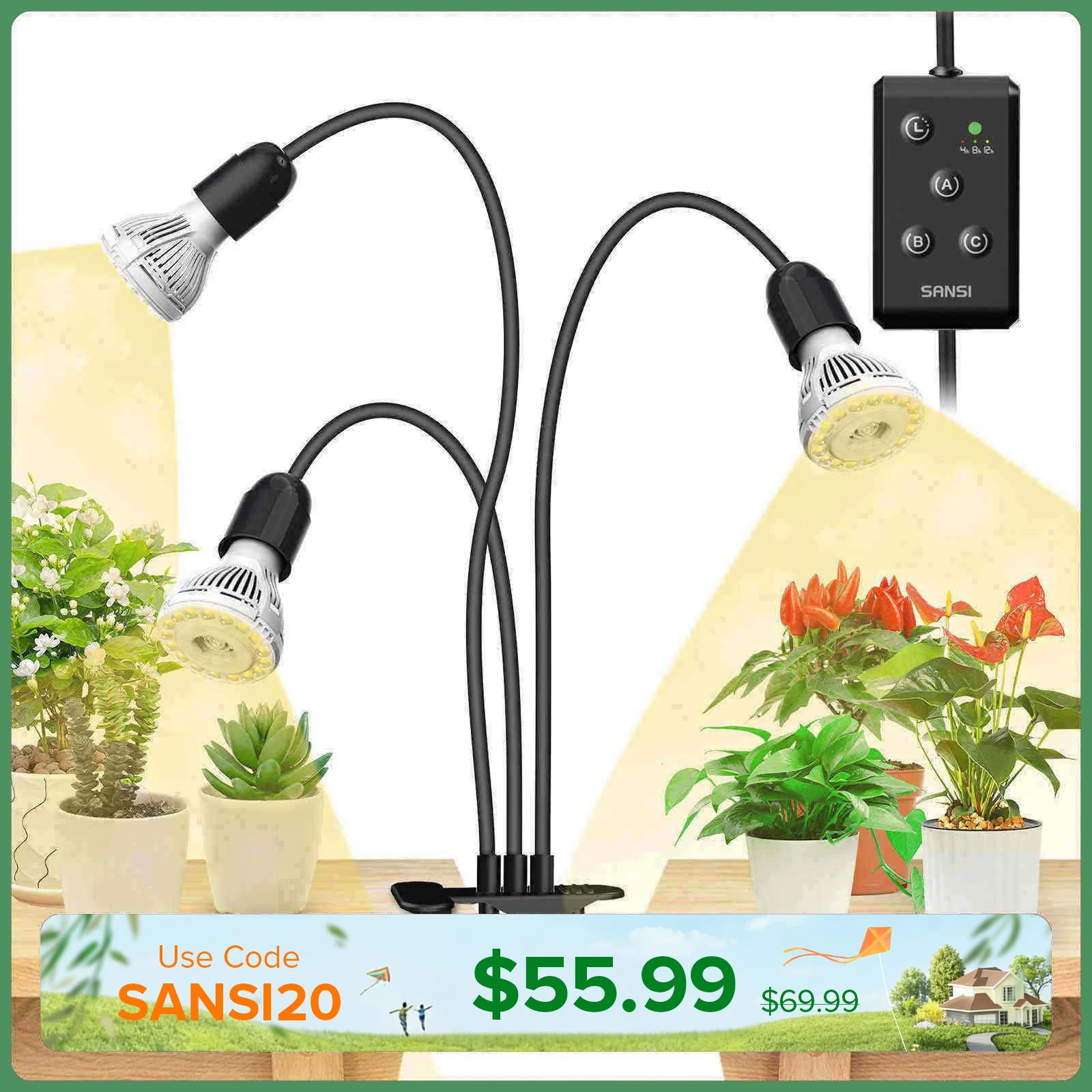 30W Adjustable 3-Head Clip-on LED Grow Light with Timer - Image 9