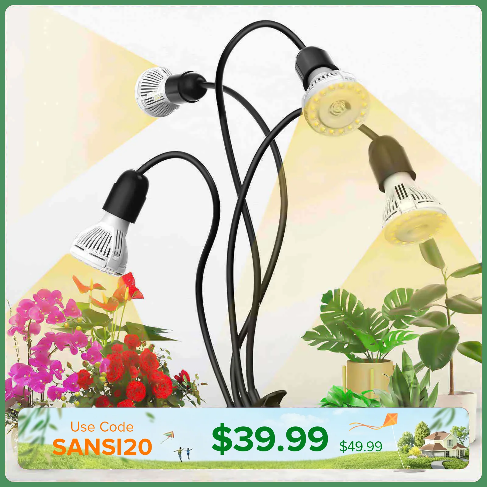 40W Adjustable 4-Head Clip-on LED Grow Light (US/CA ONLY) - Image 10