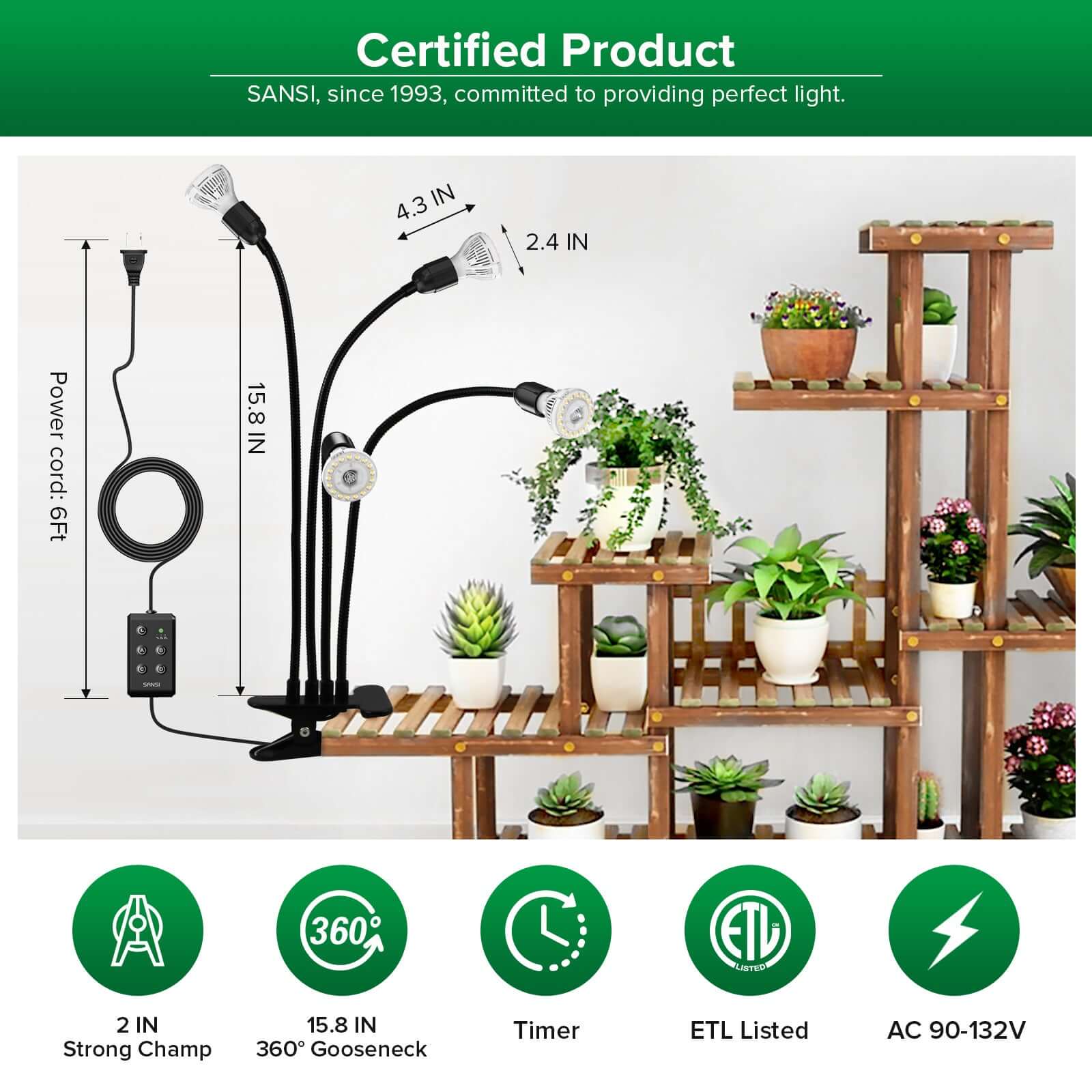 40W Adjustable 4-Head Clip-on LED Grow Light with Timer - Image 6