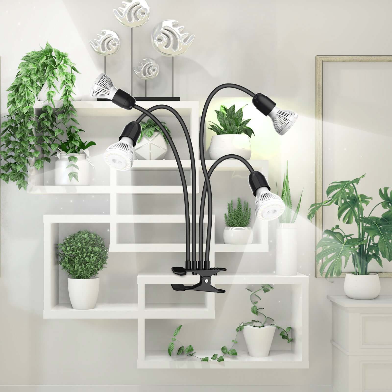 40W Adjustable 4-Head Clip-on LED Grow Light with Timer - Image 8