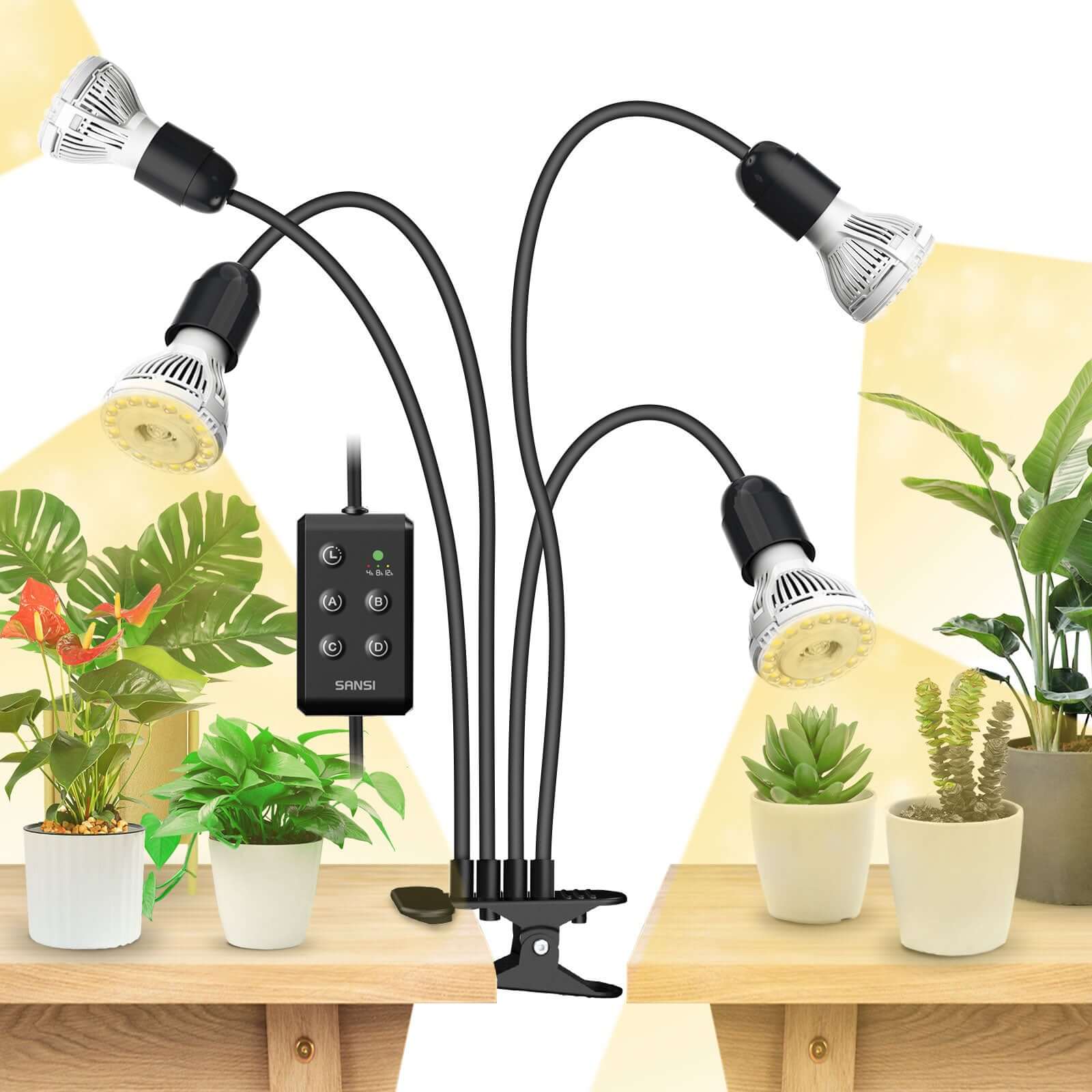 40W Adjustable 4-Head Clip-on LED Grow Light with Timer - Image 9