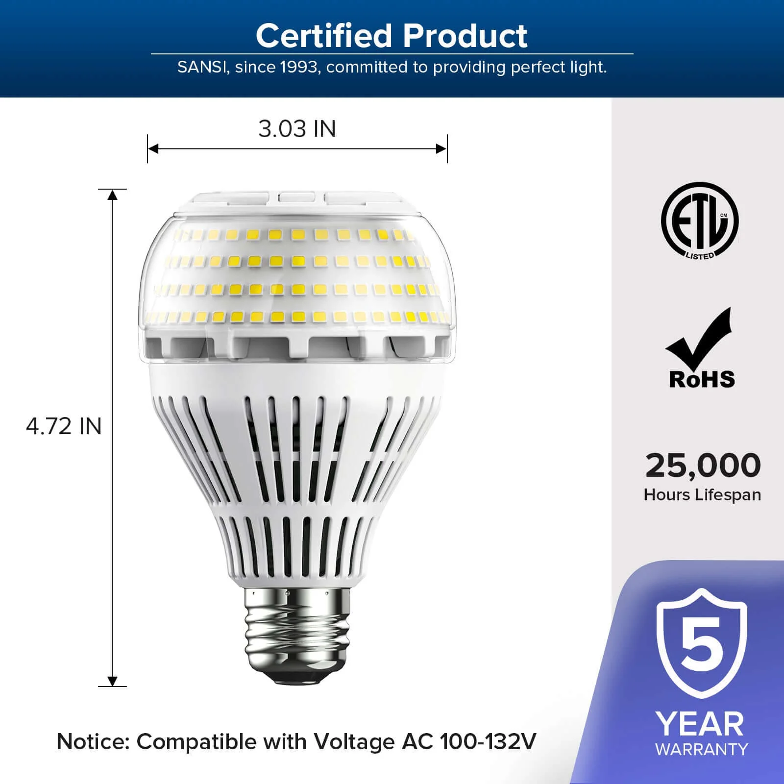 A21 22W LED 3000K/5000K Light Bulb - Image 3