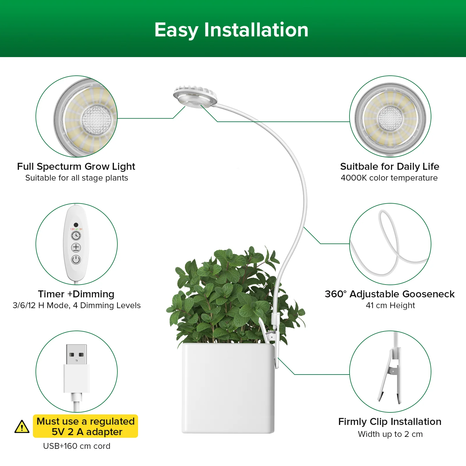 SANSI 4.5W Pot Clip LED Grow Light (EU/UK ONLY) - Image 6