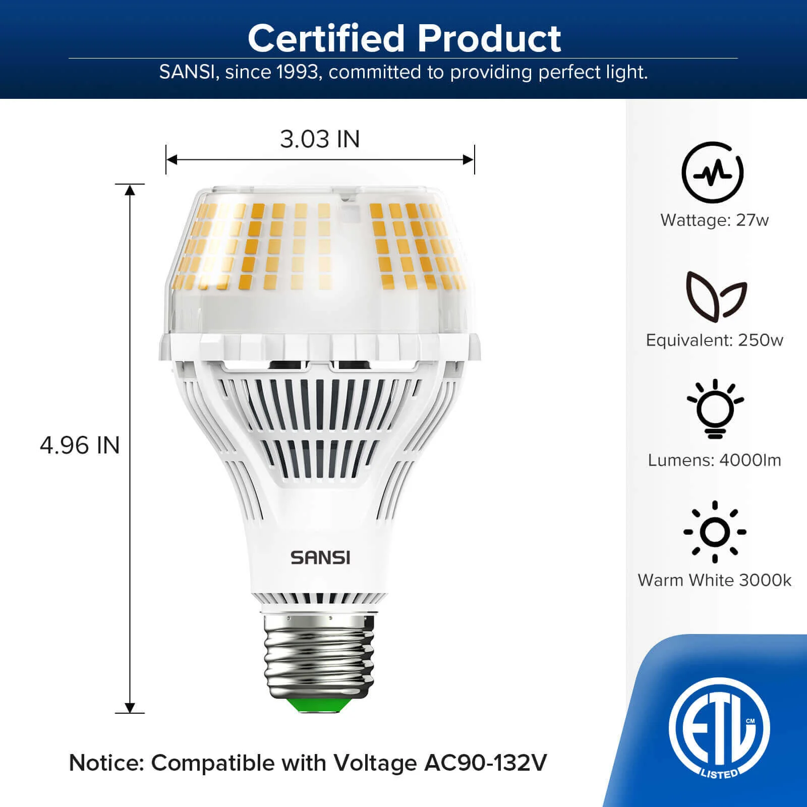 SANSI Dimmable A21 27W LED 3000K/5000K Light Bulb (US/CA ONLY) - Image 5
