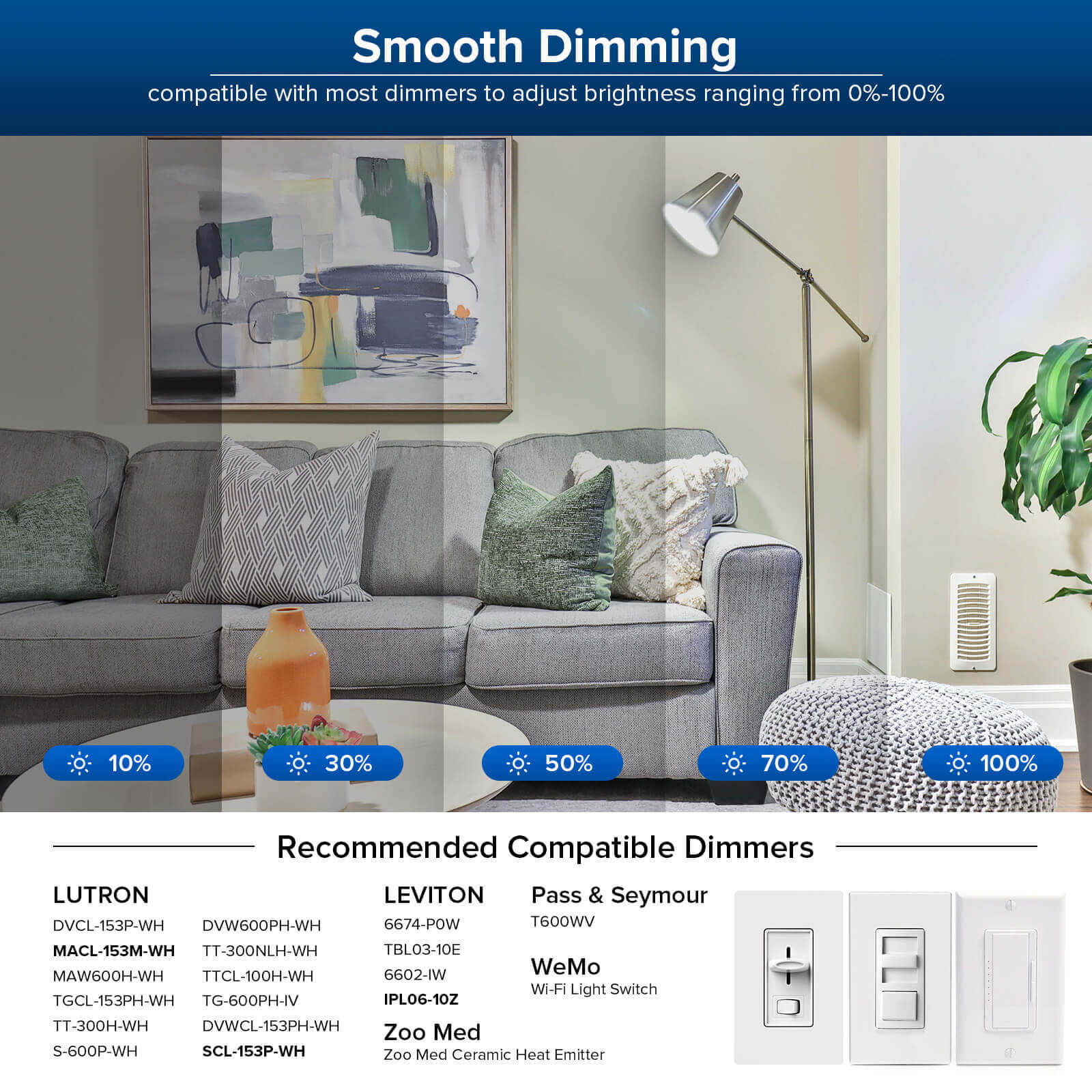 Upgraded Dimmable A19 17W LED 3000K/5000K Light Bulb - Image 3