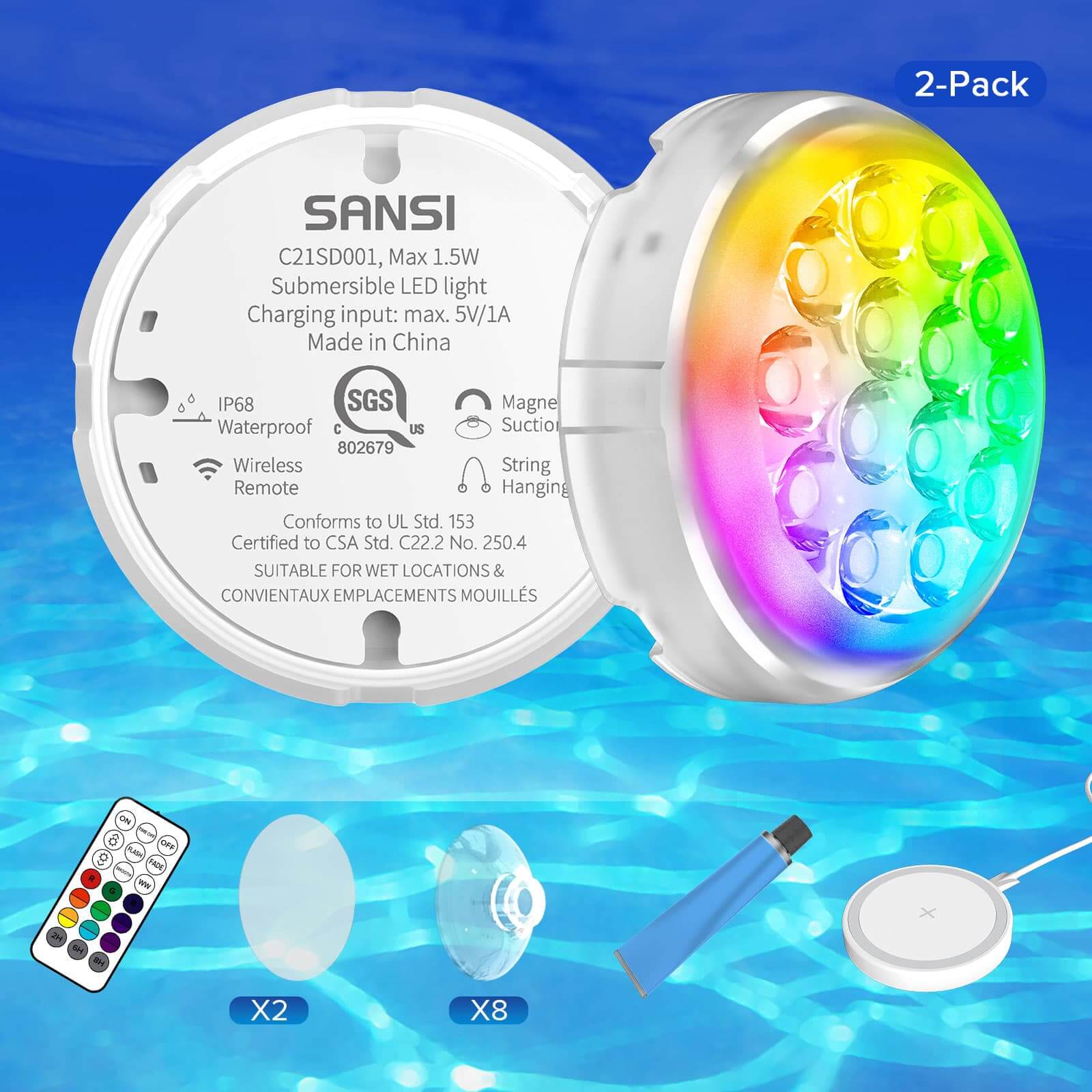 Wireless Charging RGB Color Changing Pool Light (US ONLY) - Image 14